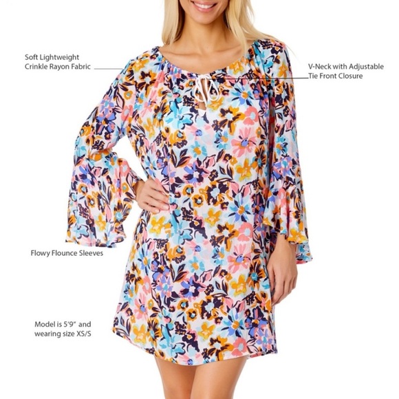 New Anne Cole Floral Swim Coverup - Multicolor Size Medium/Large - Picture 2 of 7